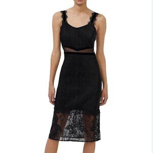 French Connection Velvet Trim Lace Midi Dress 10/12